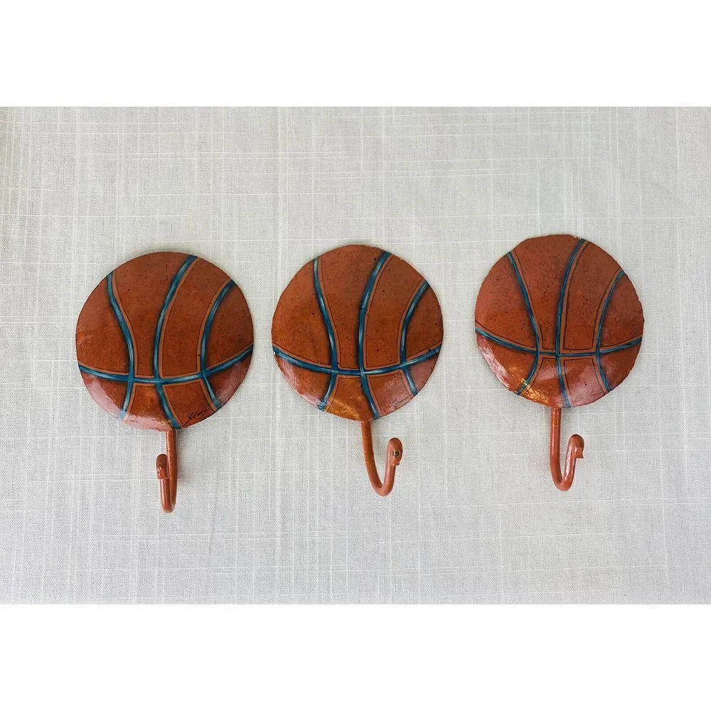Set Of 3 Stephanie Anne Hobby Lobby Metal Basketball Themed‎ Wall Hooks Hangers